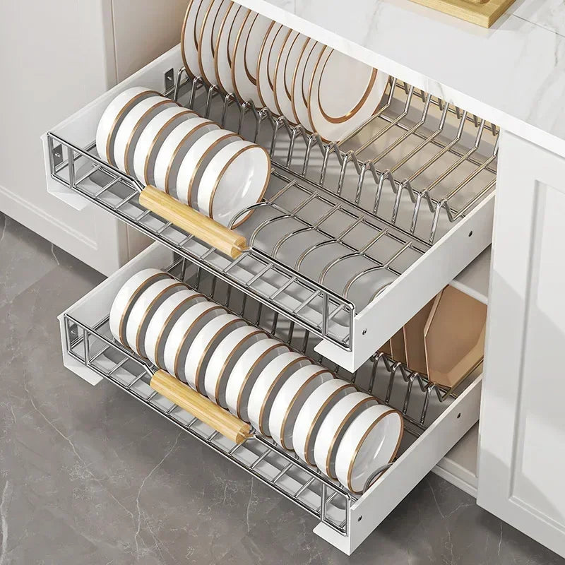 ZEXEF Kitchen Pull-Out Bowl and Dish Rack Cabinet Storage Rack Household Tableware Bowl and Dish Partition Drawer Storage