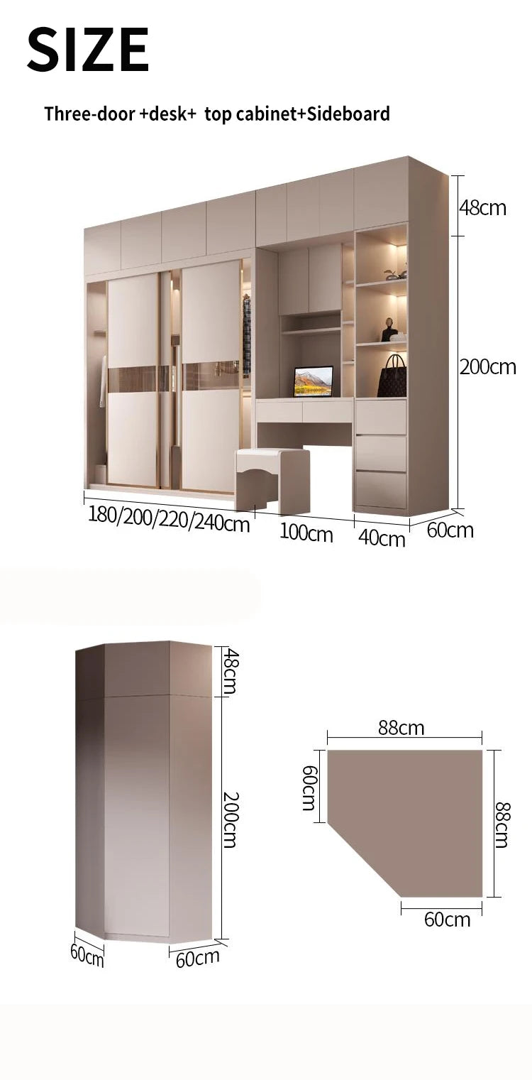 Sliding Door WardrobeNordic Modern Home Furniture Bedroom Desk Dresser In One Combination Light Luxury Corner Wardrobe furniture