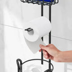 Round toilet paper holder with shelf, bathroom freestanding toilet paper holder