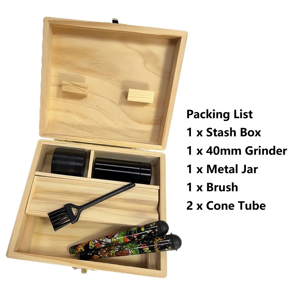 Stash Box Set Smoke Accessories With Rolling Tray Wood Natural Bamboo Storage Container for Herb Jar Grinder Organizer Men Gift