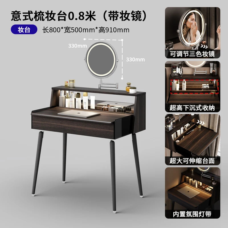 Black Luxury Vanity Table Modern Women Bedside Chair Dressing Table Cheap Cosmetics Mesa De Maquillaje Lounge Suite Furniture