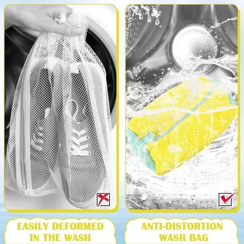 Machine Washable Shoe Washing & Drying Bag with Soft Fiber - Durable Polyester Laundry Protector for Shoes Adjustable Strap