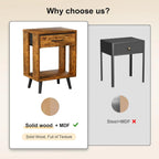 Nightstand Set of 2 with Fabric Drawers and Open Shelves - Rustic Bedroom Side Tables