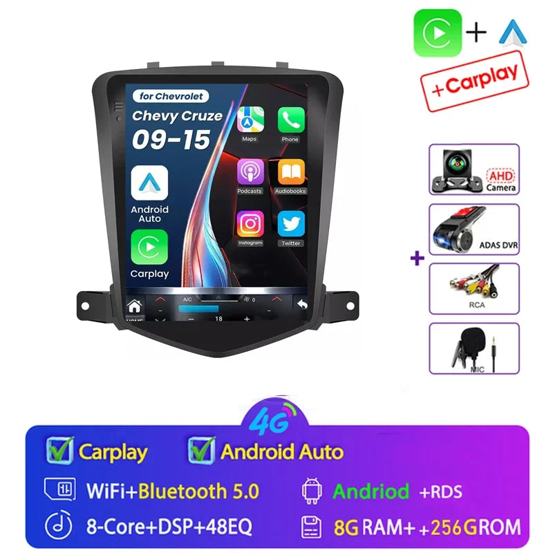 4G+64G Stereo Android 15 For Chevrolet Cruze J300 2008-2014 for Tesla Style Car 4G GPS Navi Player Radio Carplay 2 Din Autoraido