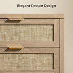 Rattan Dresser for Bedroom, 56.9" Wide 6 Drawer Dresser with Ample Storage, Dressers Large Chest of DrawersCloset, Boho TV Stand