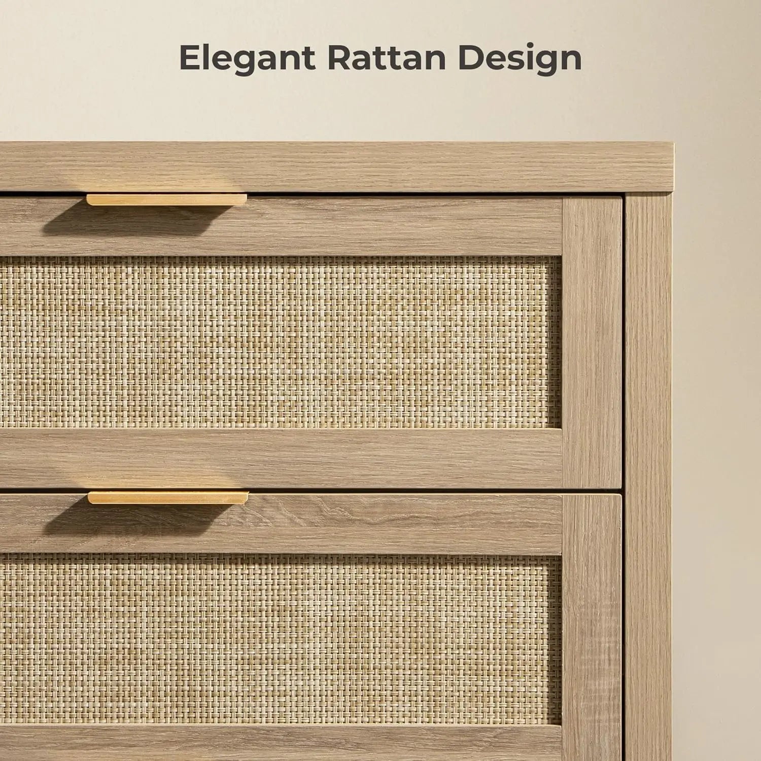 Rattan Dresser for Bedroom, 56.9" Wide 6 Drawer Dresser with Ample Storage, Dressers Large Chest of DrawersCloset, Boho TV Stand