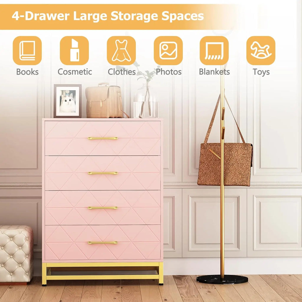 4 Drawers Dresser Chests for Bedroom Wood Chest of Drawers Dresser Drawer Organizer for Living Room Hallway and Entryway