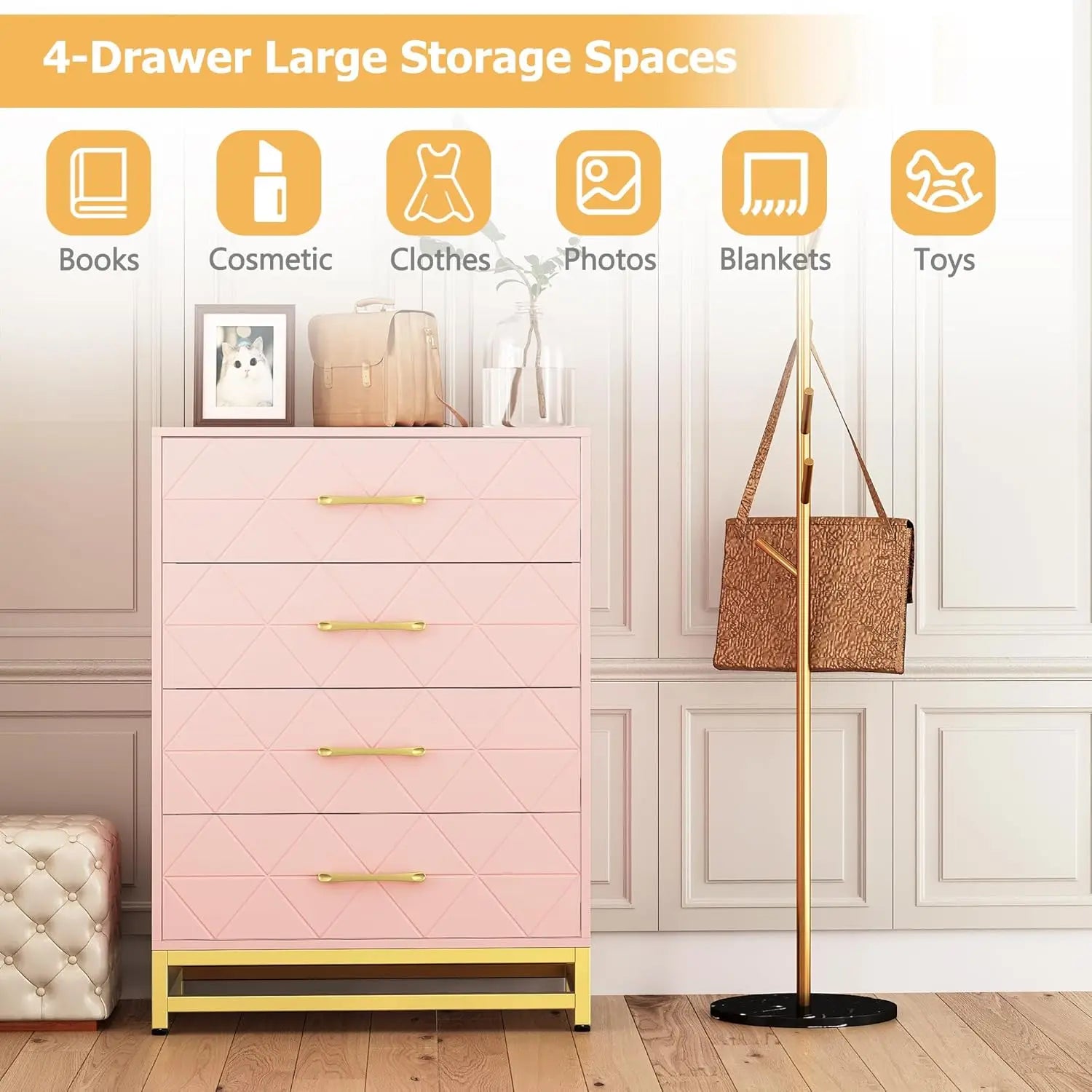 4 Drawers Dresser Chests for Bedroom Wood Chest of Drawers Dresser Drawer Organizer for Living Room Hallway and Entryway