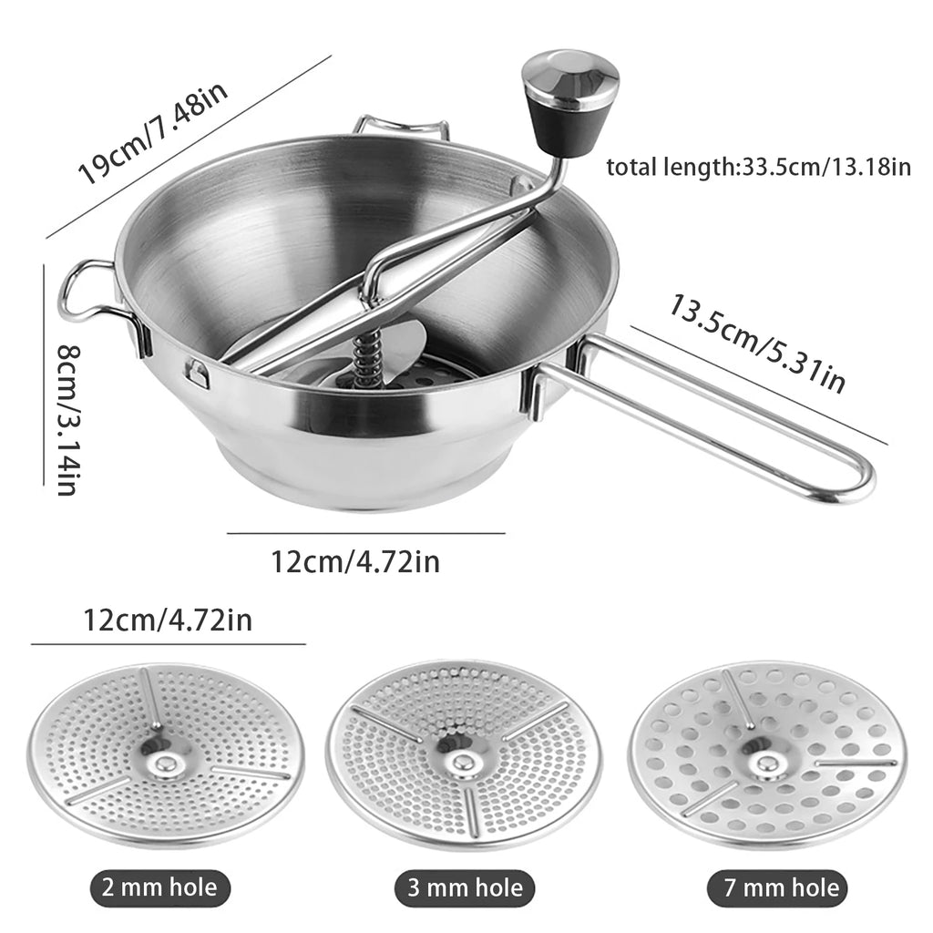 Stainless Rotary Food Mill Multifunctional Jams Mill with 3 Milling Discs Durable Manual Food Grinder Food Vegetable Mill Mud