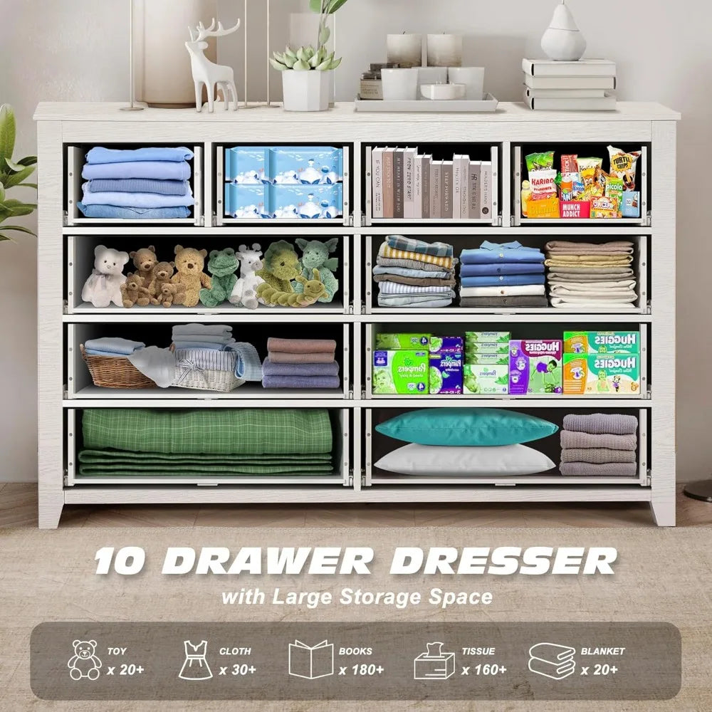10 Drawer Dresser for Bedroom,Wood Chest of Drawers with Smooth Metal Rail,Large Dressers,Modern Bedroom Dressers with 10 Drawe