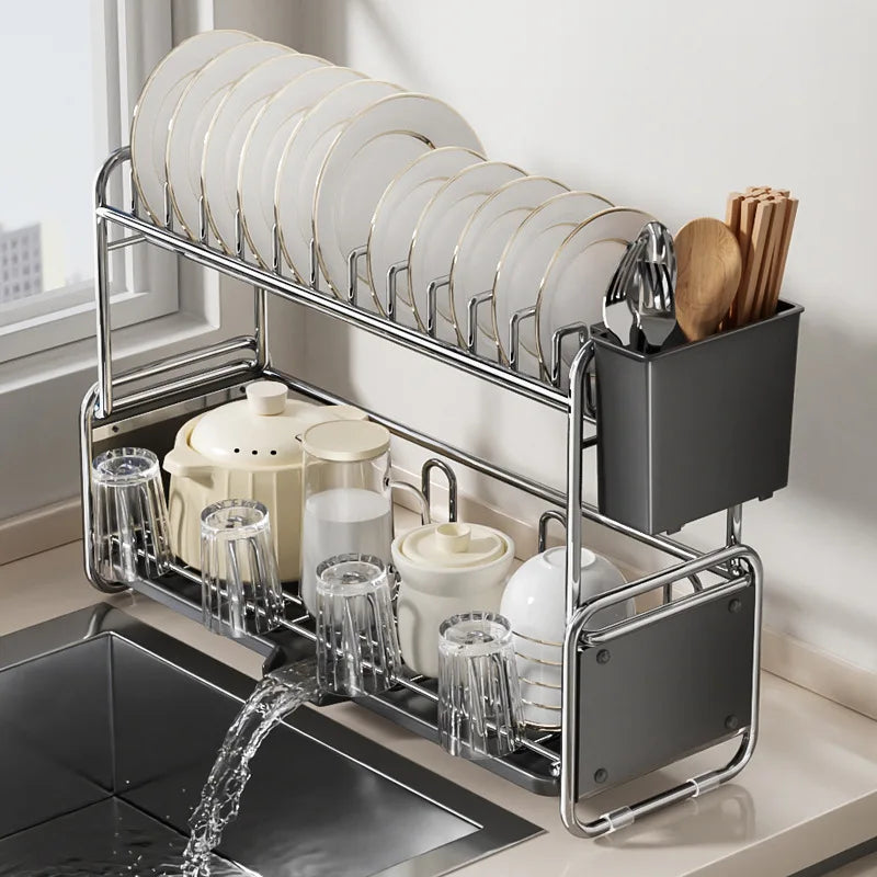 New Kitchen Dish Drying Rack Narrow Sink Side Countertop Dish Rack with Drainboard Rustproof Dish Drainer Organize Shelf
