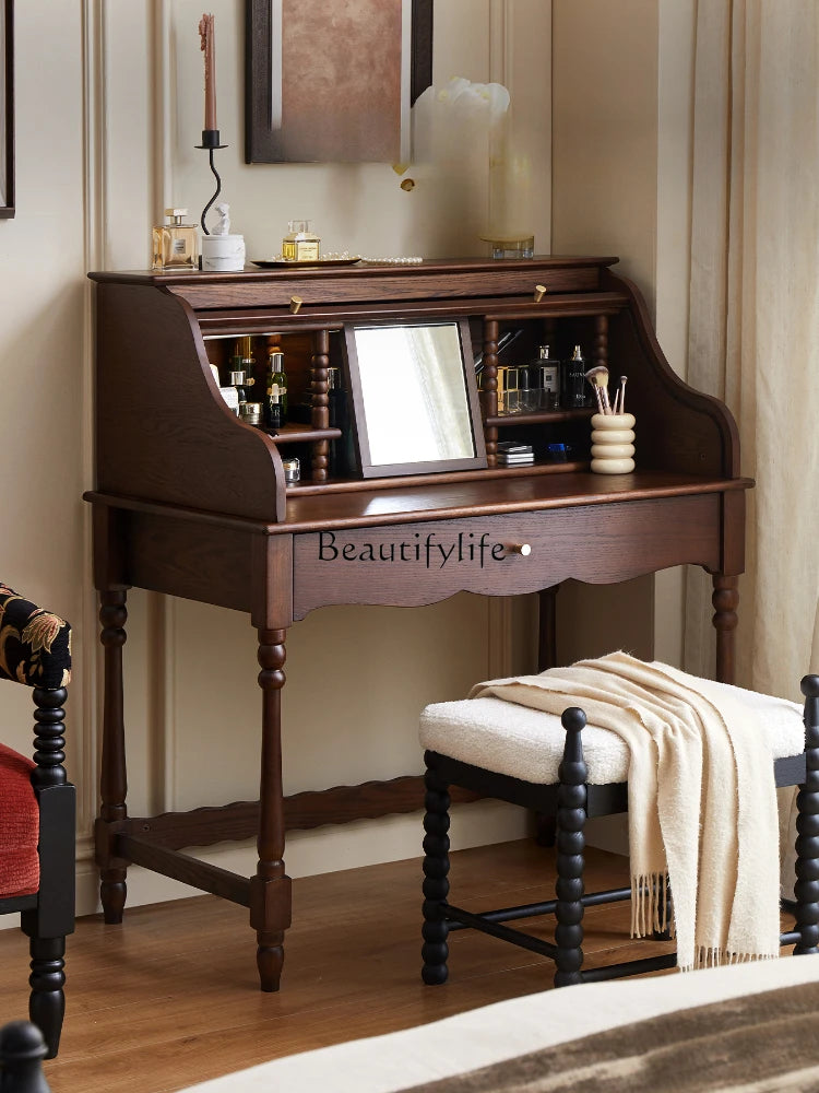 French retro roller shutter dresser medium antique solid wood makeup table storage integrated bedroom
