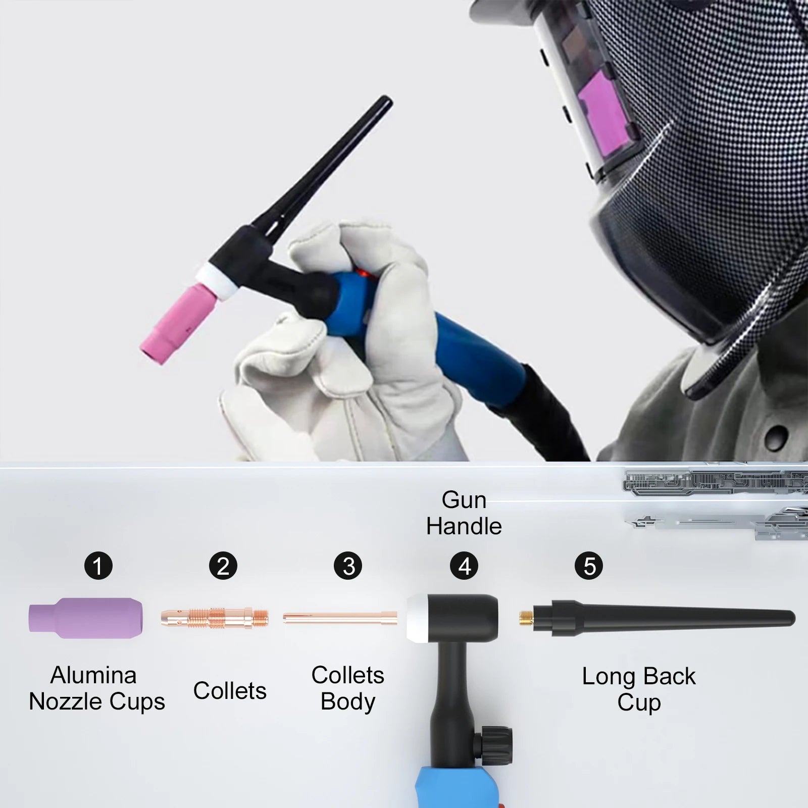 Argon Air Cooled  Arc Welding Torch without Power Cable 10Feet  WP17 Flexible Head Gas Valve TIG Welding Torch WP17FV