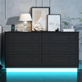 6 Drawer Dresser with Power Outlet, Modern Chest of Drawers with Led Light, Double Wide Drawer Organizer Cabinet
