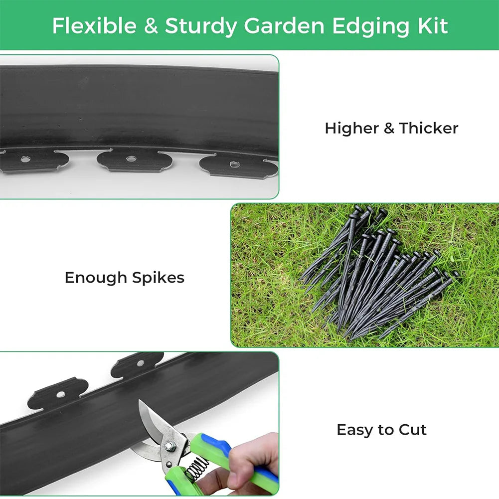 10M Fixed Garden Barrier Lawn Grass Plastic Edging Border Landscape Edging Garden Edge Kit With 30 Anchoring Spikes Easy Install