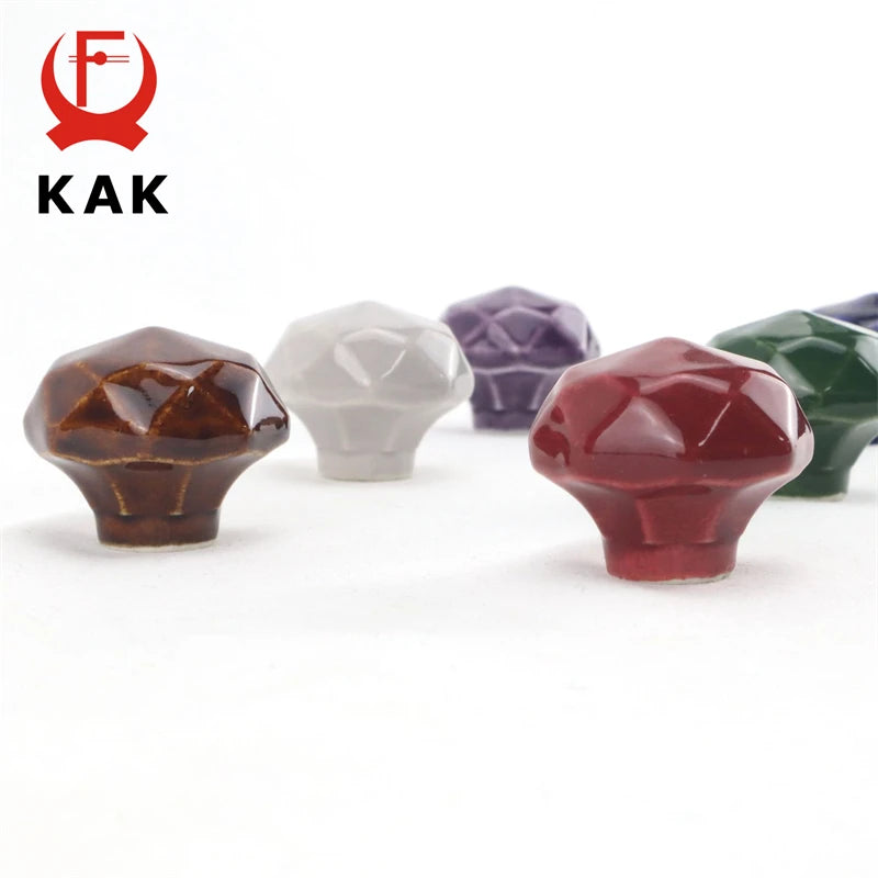 KAK 35mm Colorful Ceramic Cabinet Knobs and Handles Ruby Diamond Kitchen Handle Drawer Knobs for Kids Room Furniture Hardware