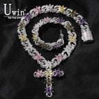 Colorful Flower Cuban Chain - Full Paved Iced Out Baguette CZ Hip Hop Necklace | AlluCanFind