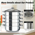 5 Tier Stainless Steel Steam Cooker Steamer Food Vegetable Pot Kitchen 26CM/28CM/30CM