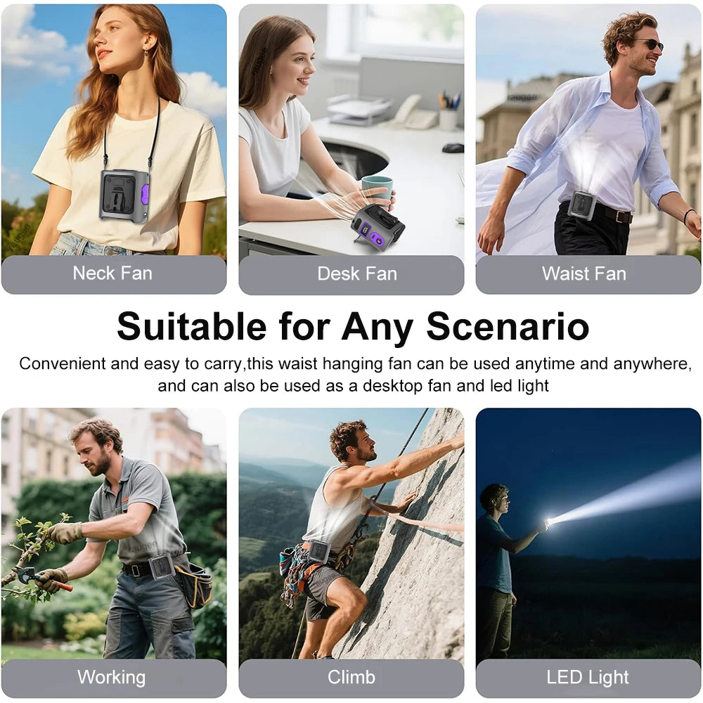 Portable Waist Clip Fan Outdoor Camping Strong Wind Ice Cooling Fan Re