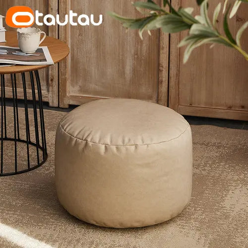 OTAUTAU Big Faux Leather Ottoman Pouf Stool with Filling Bean Bag Footrest Footstool Corner Door Side Seat Futon Frameless JD007