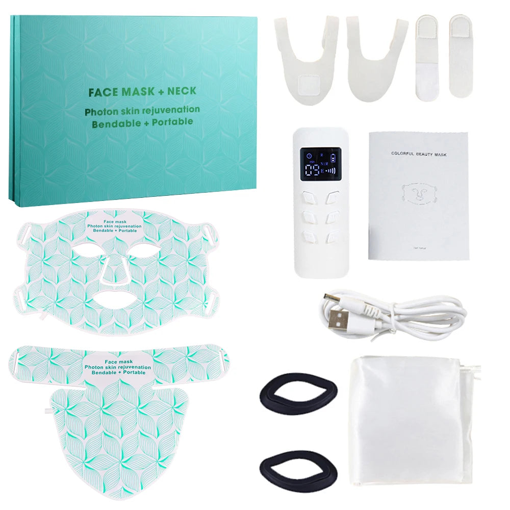 8 Colors Facial LED Mask with Neck Red Light Near Infrared Therapy Beauty Mask Anti Aging Skin Rejuvenation Lifting Tighten
