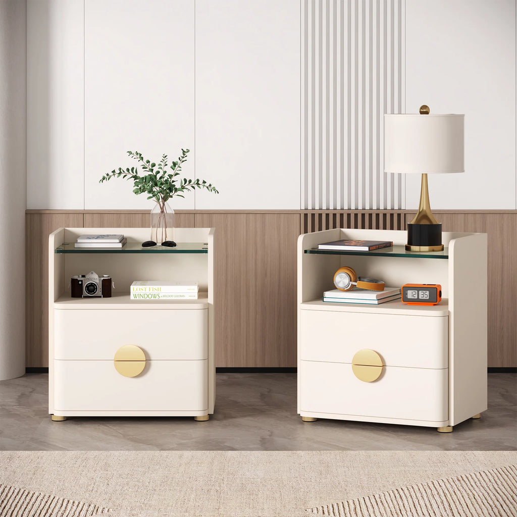 Tribesigns Nightstands, 2-Drawer Modern Night Stand with Open Storage Space, Wood Bed Side Table, Tempered Glasses End Table