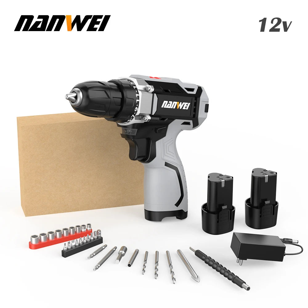 NANWEI Rechargeable Hand-held Electric Mini Screwdriver Multifunctional Impact Drill for home use