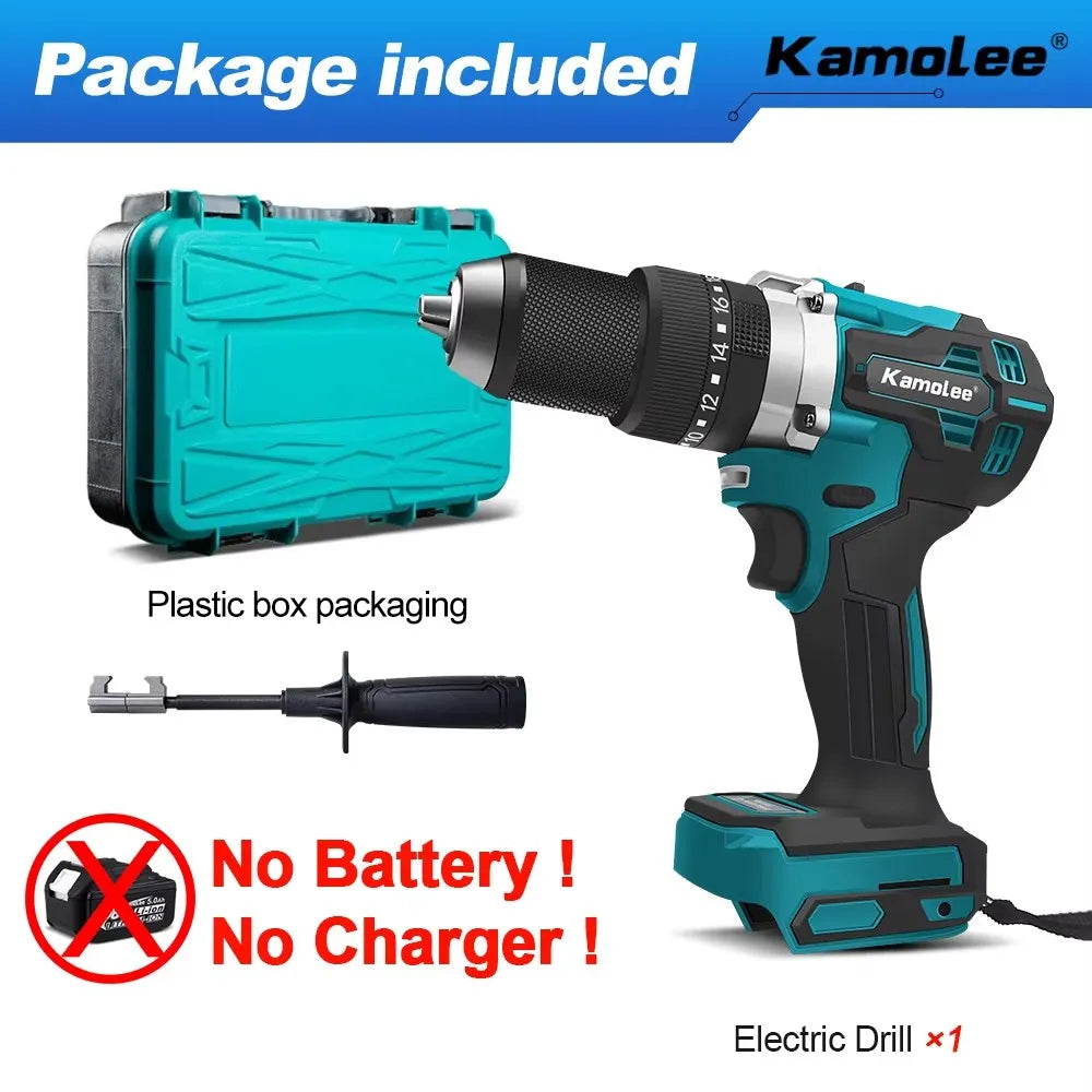 Kamolee 650N.m High Torque Brushless Electric Impact Drill 3-in-1 18V-21V Battery 13mm Handheld Cordless Screwdriver Tool Set