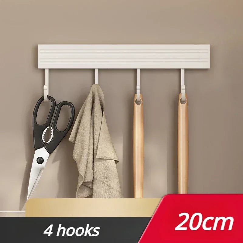 Kitchen Wall Mounted Storage Rack No Punch Organizer Shelf With Movable Hook Spoon Holder Kitchen Utensil Storage Accessories
