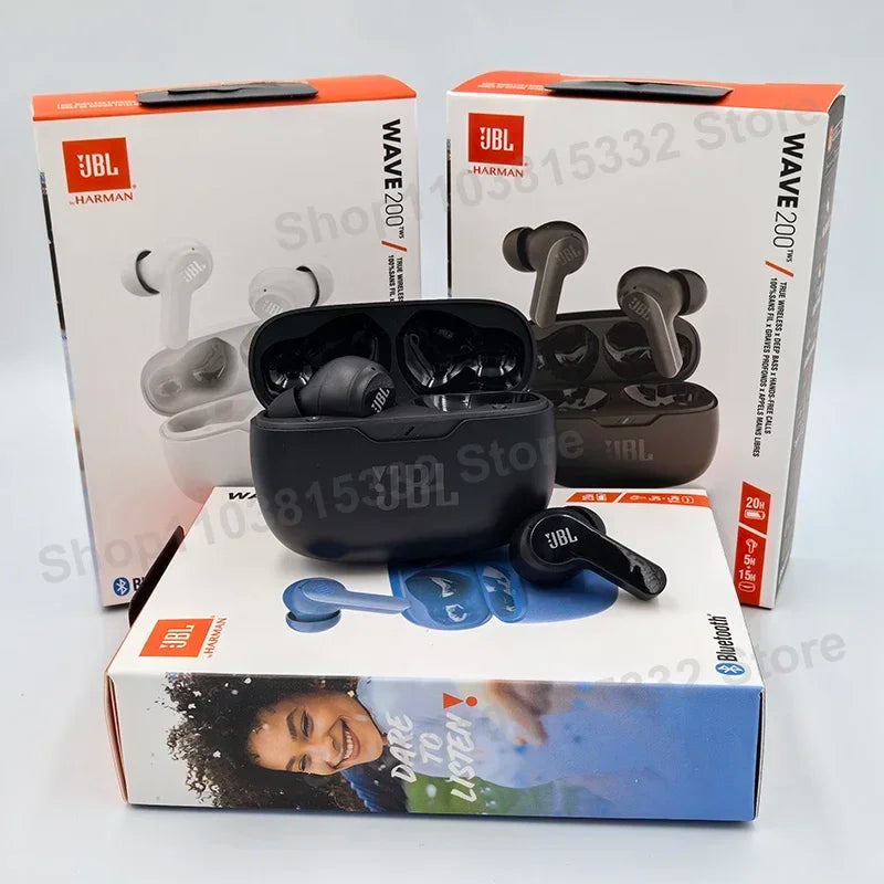 Original JBL Wave 200TWS Wireless Bluetooth Earphones Stereo Earbuds Bass Sound Headphones Headset JBL W200 with Mic