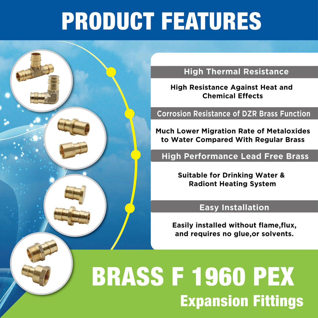 KING SMART  F1960/Wisbo/PEX A Expansion PEX 3/4" * 3/4" Female NPT Straight Female Adapter; 6Pcs/Case; Lead Free Brass; 80261