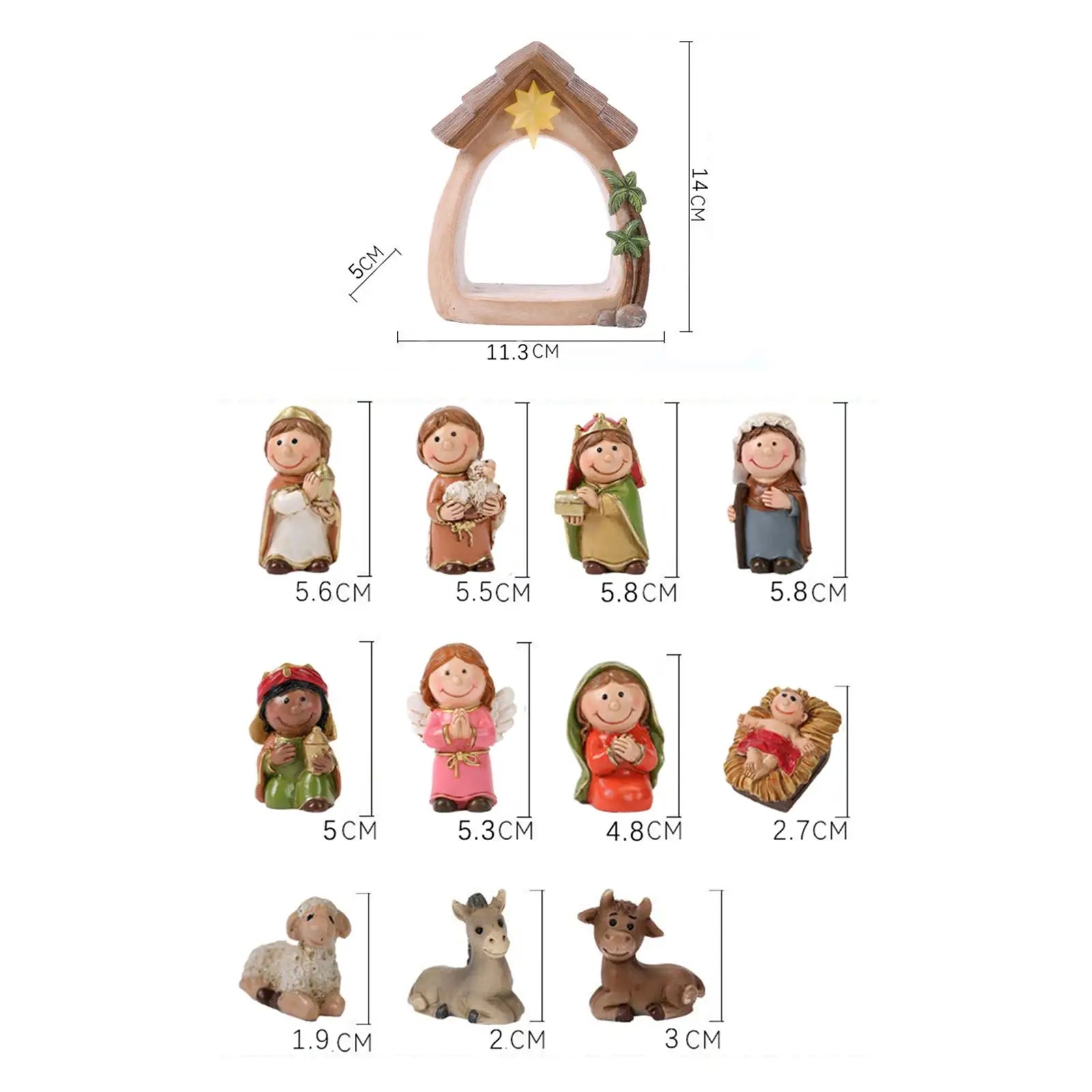 12Pcs Christmas Nativity Figurines with Light Resin Holy Family Birth of Jesus for Christmas Tabletop Church Shelf Chapel
