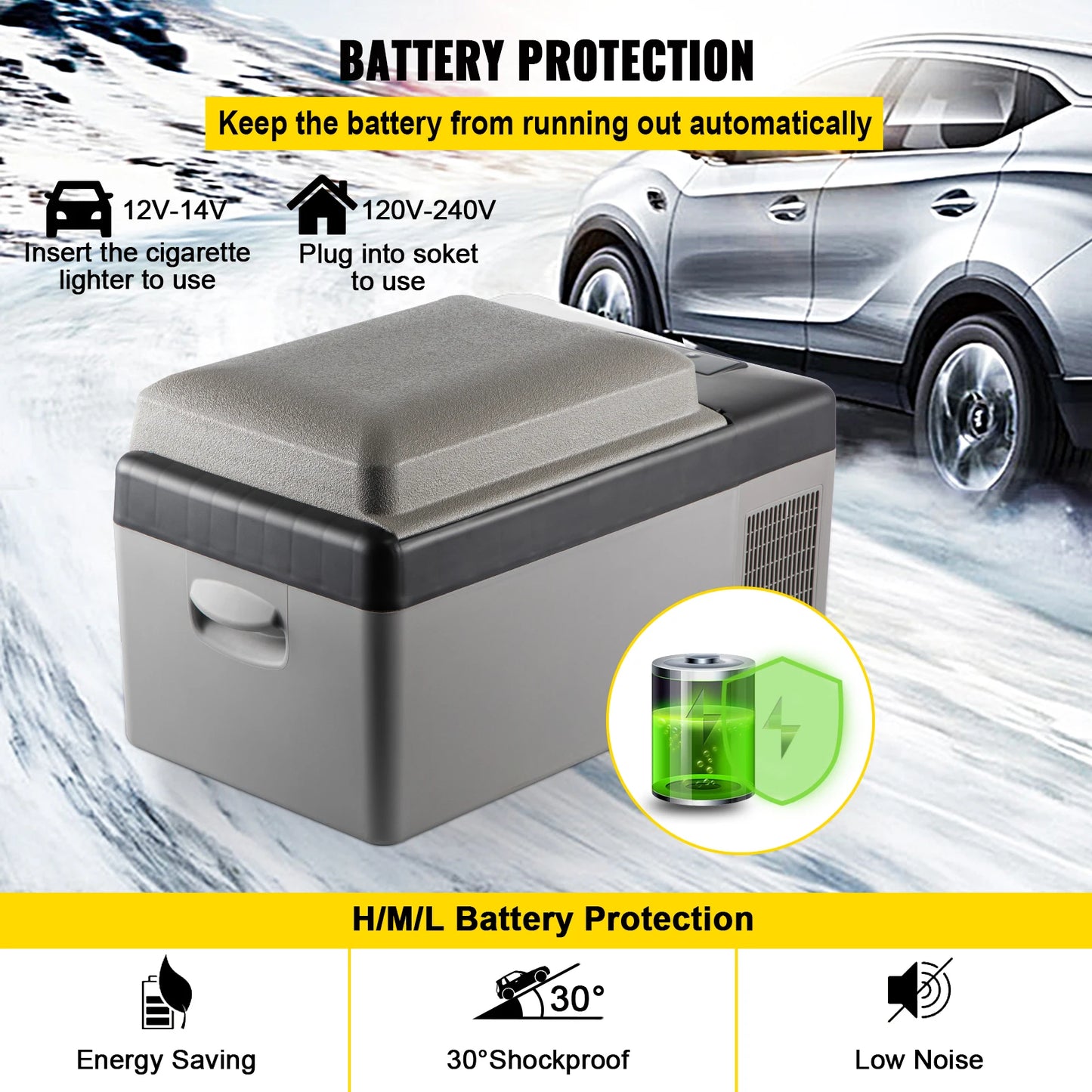 VEVOR 20L Car Refrigerator Mini Fridge Freezer Portable Compressor Cooler 12/24V DC 110-240V Ice Box for Camping