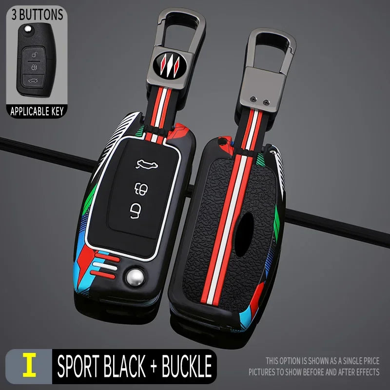 Racing Style Metal Car Key Case Fob Cover for Ford Fiesta Focus Ecosport Kuga Escape Falcon C-Max Territory Mondeo Galaxy