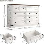 White 10-Drawer Dresser, 55'' Wide Bedroom Chest, Antique Storage Cabinet