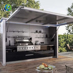 Customized Modern Portable Outdoor Kitchen Unit 8-Burner BBQ 58L Fridge Sink Acrylic Locking Swivel Casters Patio Party Catering