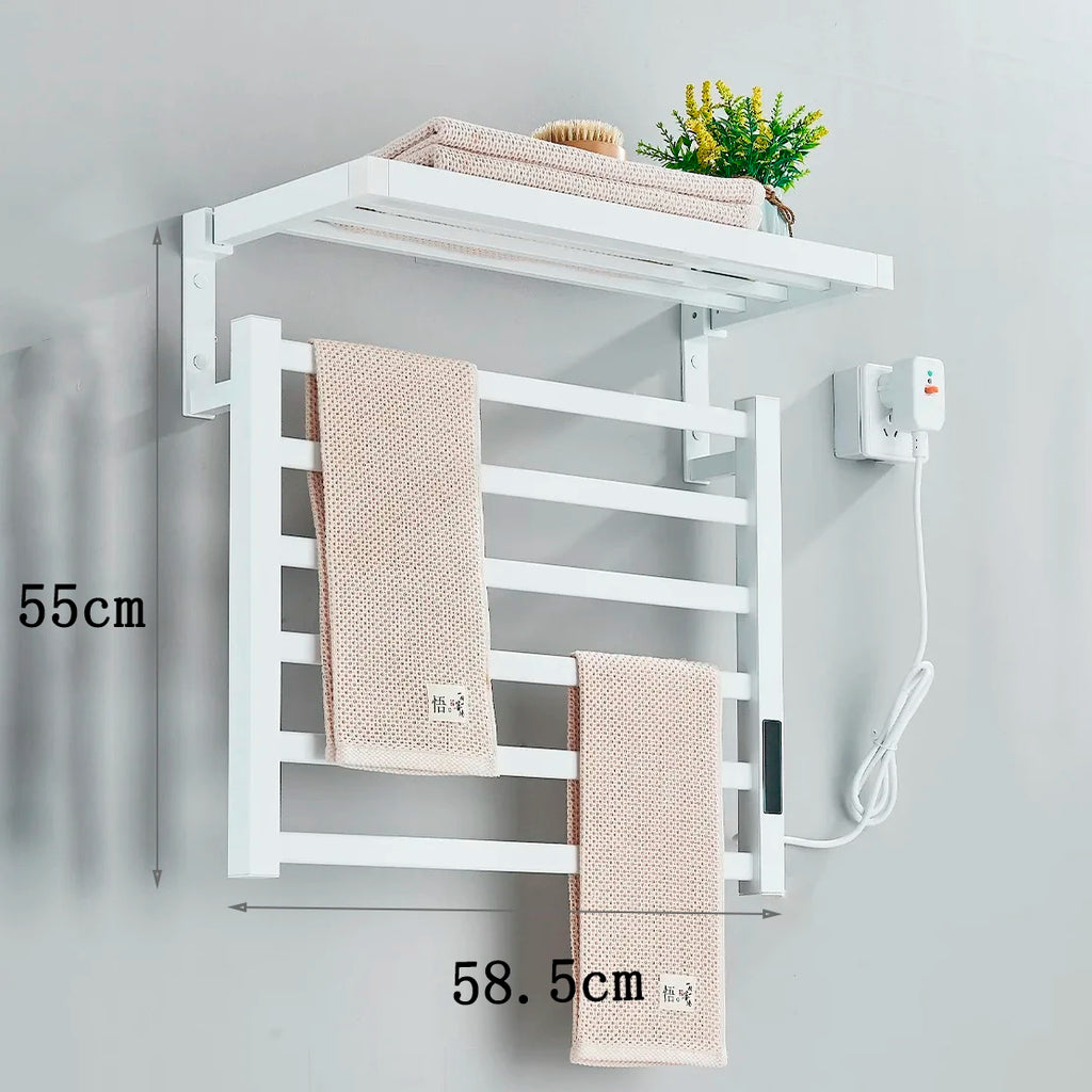 Black Bathroom Electric Heated Towel Rack with Digital Display Touch Thermostatic Dry Towel 304 Stainless Steel Heater