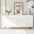 9 Drawer Dresser for Bedroom, 63” Long Dresser with Charging Station, Modern Chest of Wide Drawers ， White