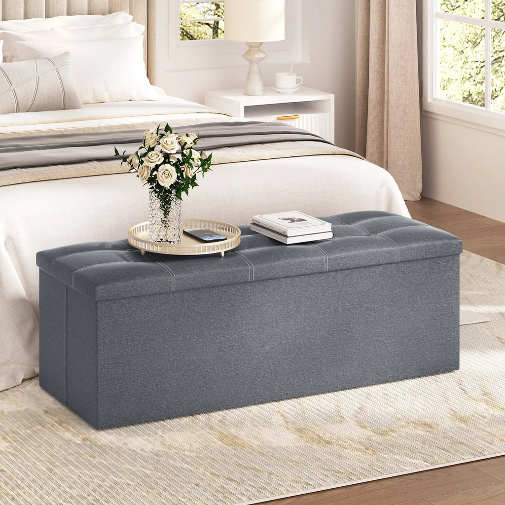 Foldable Stool Home Ottoman Seat Bench Chest with Storage Space Organizer Box Living Room Furniture