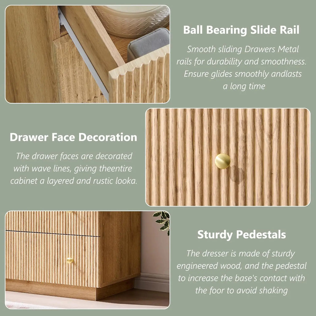 Fluted Dresser for Bedroom, 55" W 8 Drawer Dressers, Wood Tall Dresser Storage Organizer, Modern Bedroom Chest of Drawers