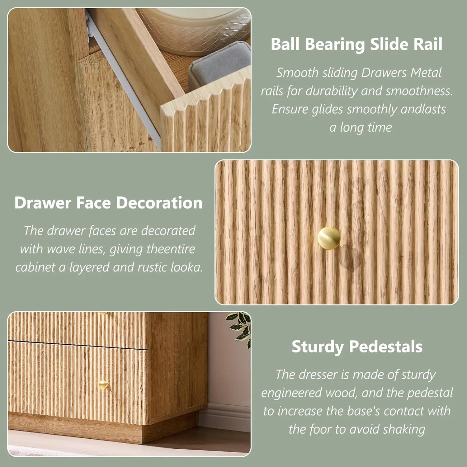 Fluted Dresser for Bedroom, 55" W 8 Drawer Dressers, Wood Tall Dresser Storage Organizer, Modern Bedroom Chest of Drawers