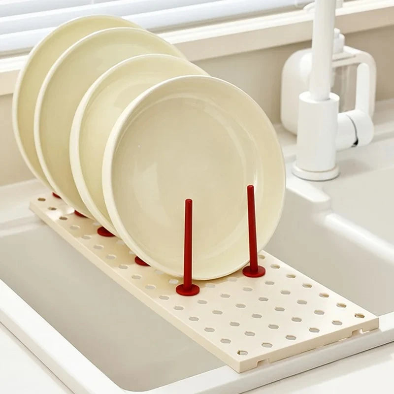 Kitchen Organizer Dish Draining Drying Rack Telescopic multifunctional Plate Bowl Stand Storage Drawer Space Saving Holder