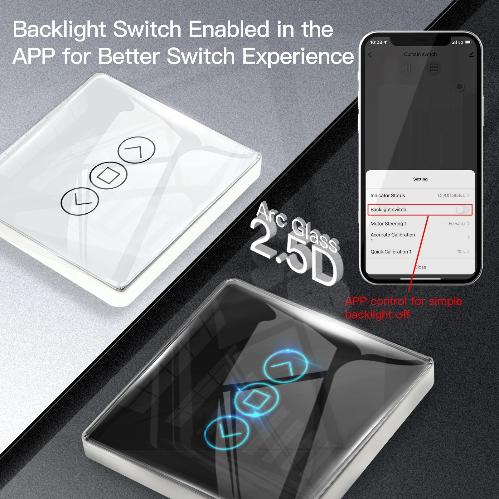 WiFi Smart 2.5D Arc Glass Touch Panel Curtain Switch for Roller Blinds Shutters APP Remote Control Work With Alexa Google Home