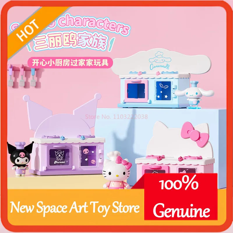 Sanrio Characters Blind Box Kuromi Cinnamoroll Hellokitty Mini Kitchenware Set Kawaii Happy Little Kitchen Figures Toy Gift