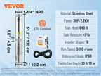 SucceBuy Deep Well Submersible Pump 0.5/1/1.5/2/3 HP 230V/60Hz Stainless Steel Water Pumps for Industrial, Irrigation & Home Use