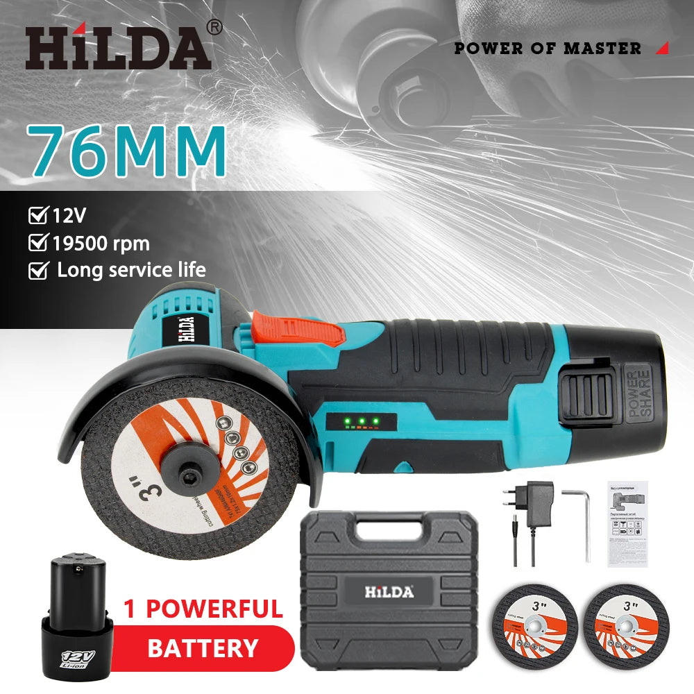 HiLDA 12V/3 Inch Lithium Electric Angle Grinder Mini Small Household Handheld Cutting Machine Polishing Machine