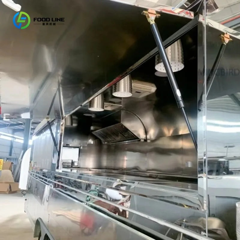 Customized Large Mobile Kitchen Fast Food Trailers with Full Kitchen Equipment Wheels 220v Fiberglass for Ice Cream Sale