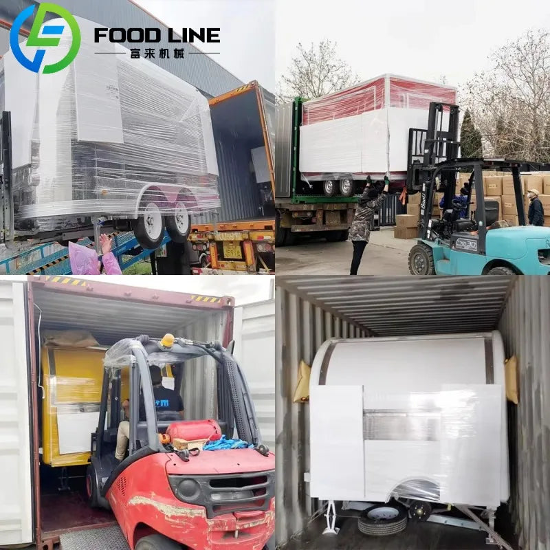 Customized FL Brand Food Cart Commercial Mobile Kitchen With Refrigeration Cooking Stations And LED Lighting System