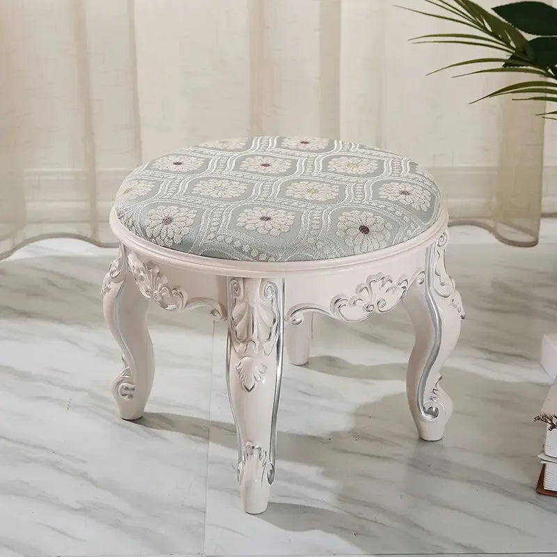 European Fabric Pouf,Modern Round Tea Table Stool, High-Quality Manicure Seat, Living Room Sofa Side Ottoman, Versatile Seating.