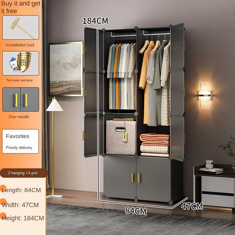 New Simple Wardrobe Clothes Assembly Plastic Collapsible Sturdy Dustproof Cabinets Dressers Cube Storage Locke Closet Furniture